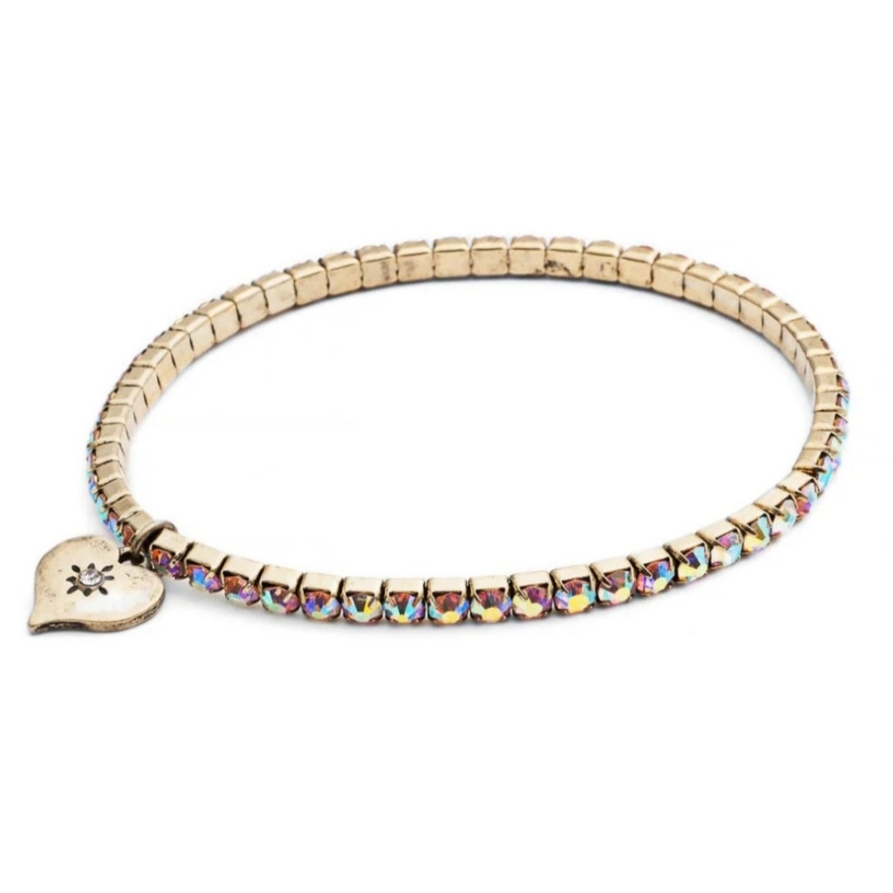 New Diamante AB Peach, Brass Plated Stretch Bracelet, NWT